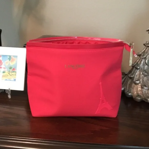 Lancome Red Cosmetic Bag with Eiffel Tower Accent - Picture 1 of 7
